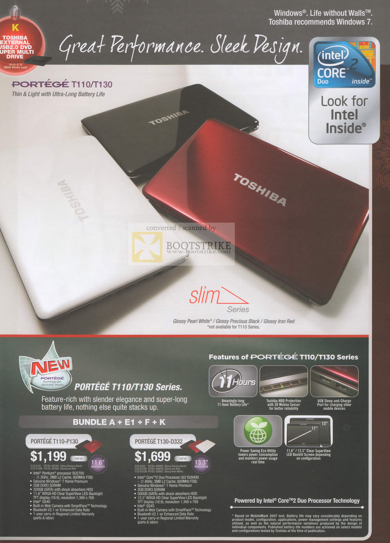 Sitex 2009 price list image brochure of Toshiba Notebooks Portege T110 P130 T130 D332