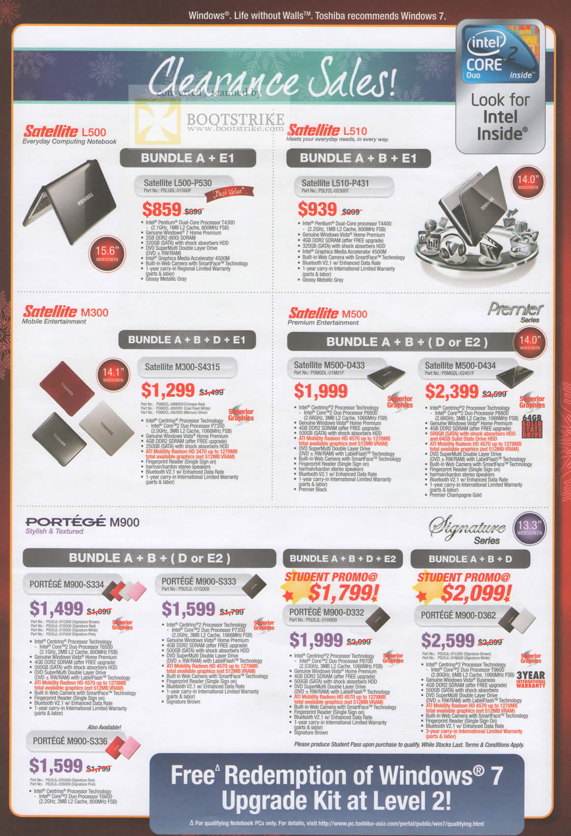 Sitex 2009 price list image brochure of Toshiba Notebooks Satellite L500 L510 M300 M500 Portege M900 Student