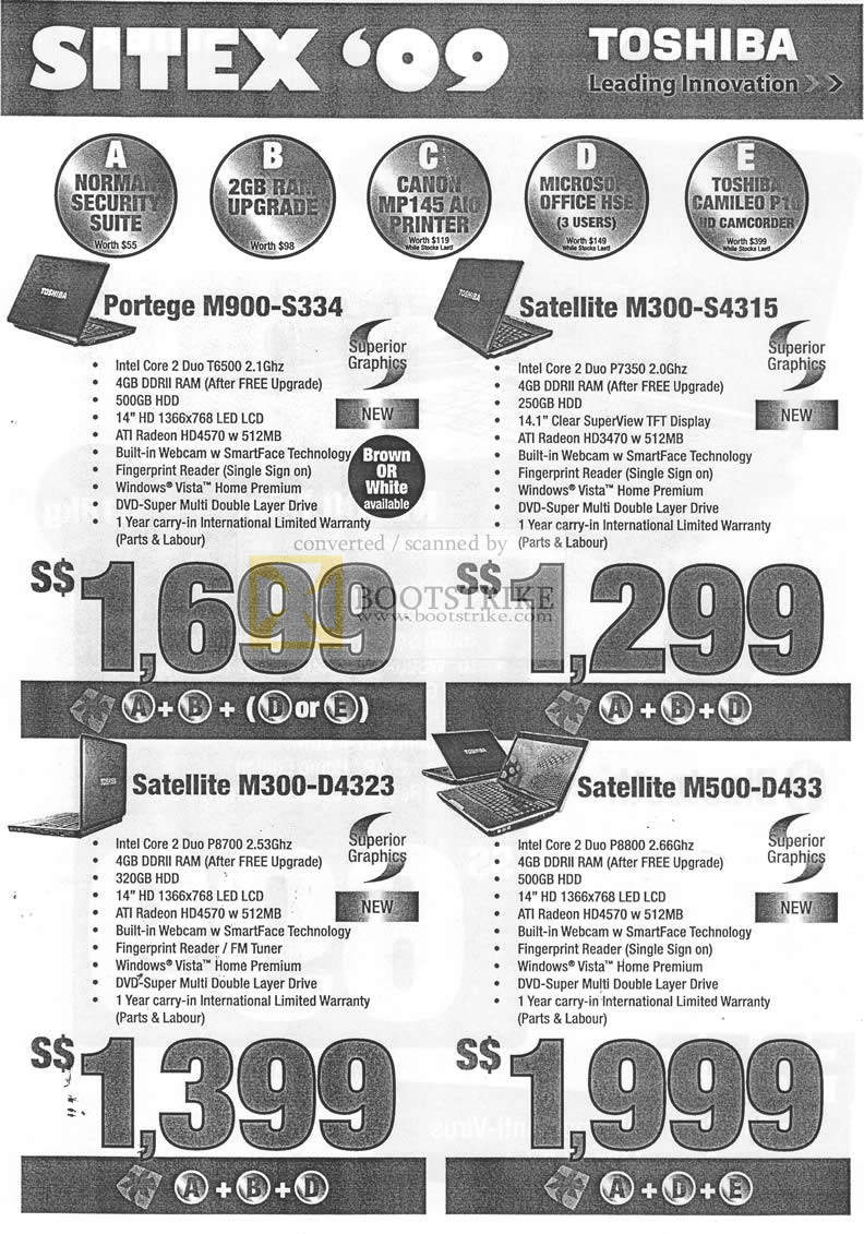 Sitex 2009 price list image brochure of Toshiba Portege M900 S334 M300 S4315 D4323 M500 D433 Notebooks