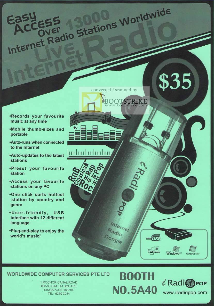 Sitex 2009 price list image brochure of Worldwide Computer Internet Radio Dongle IRadiopop