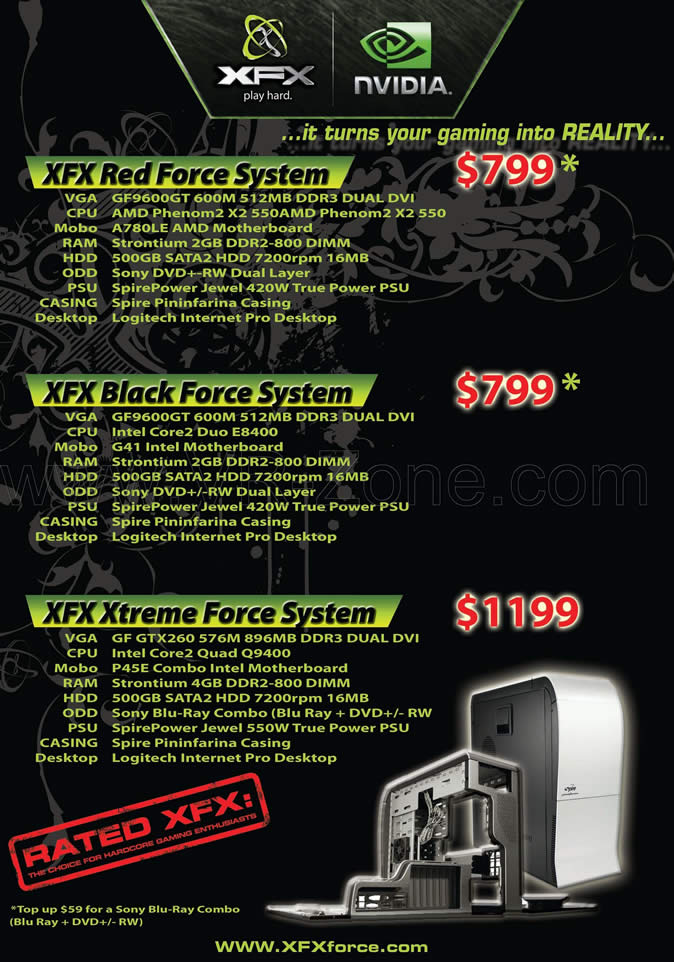 Sitex 2009 price list image brochure of XFX Gaming PC Desktops Red Force Black Force Xtreme Force