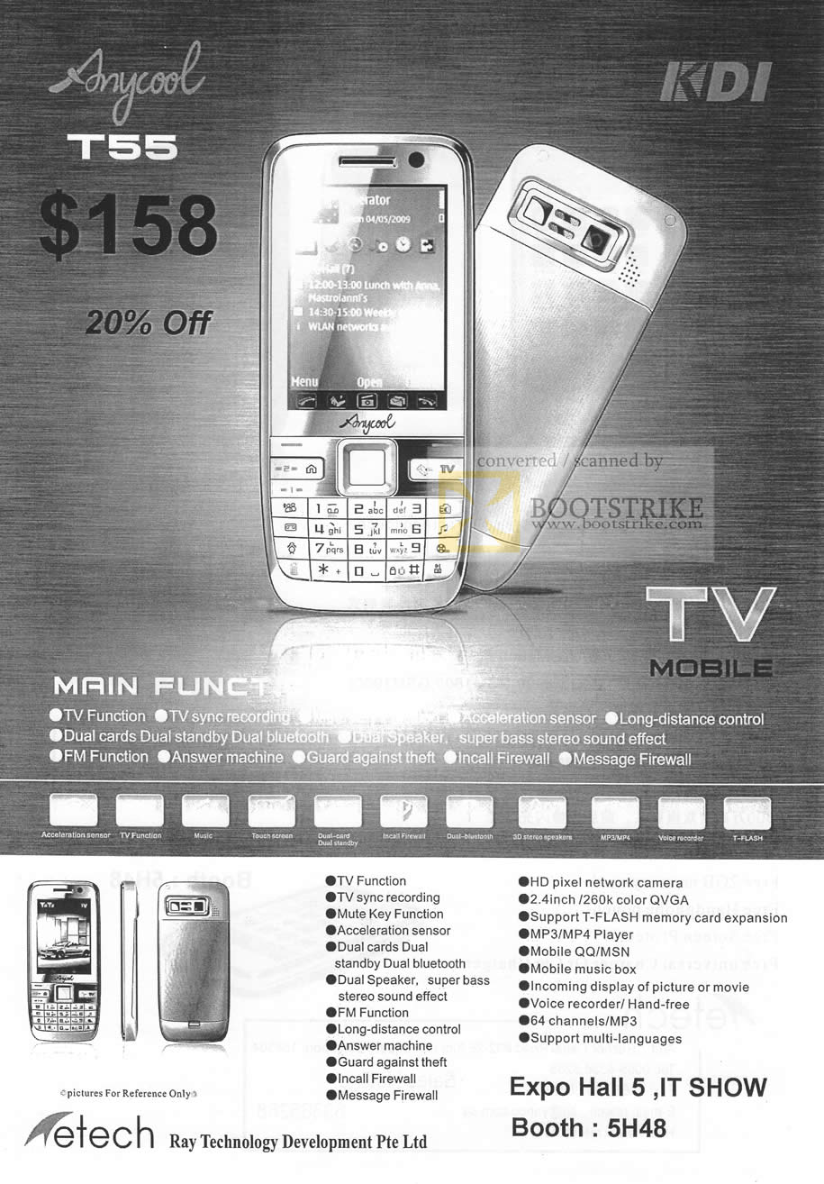 Sitex 2009 price list image brochure of ETech Mobile Phone TV Anycool T55 KDI