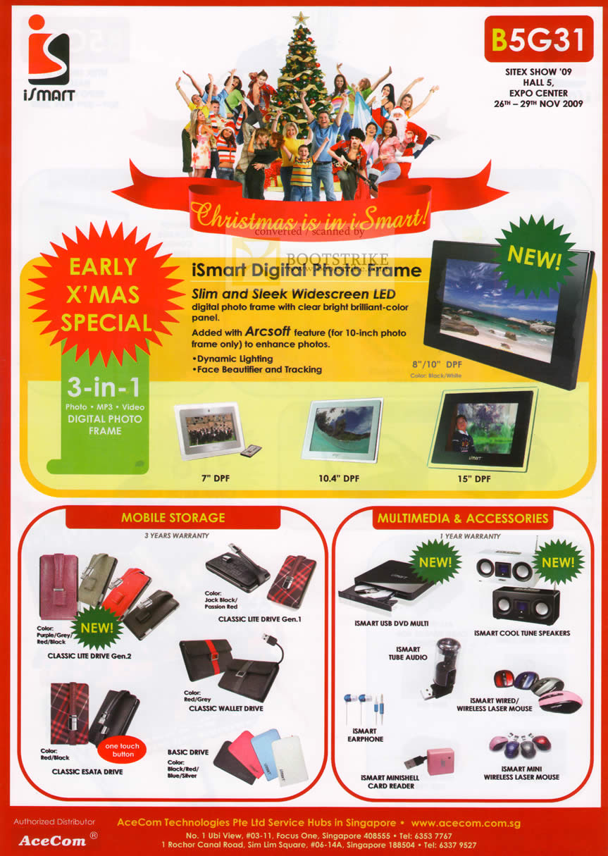 Sitex 2009 price list image brochure of ISmart Digital Photo Frame Mobile External Storage Drive DVD Writer Speakers Accessories