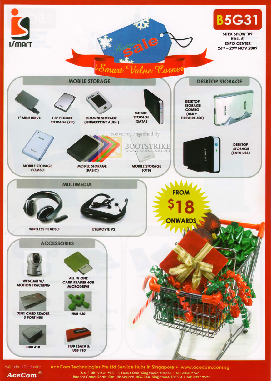 Sitex 2009 price list image brochure of ISmart Mobile Storage Multimedia Accessories External Drive Headset Webcam Card Reader