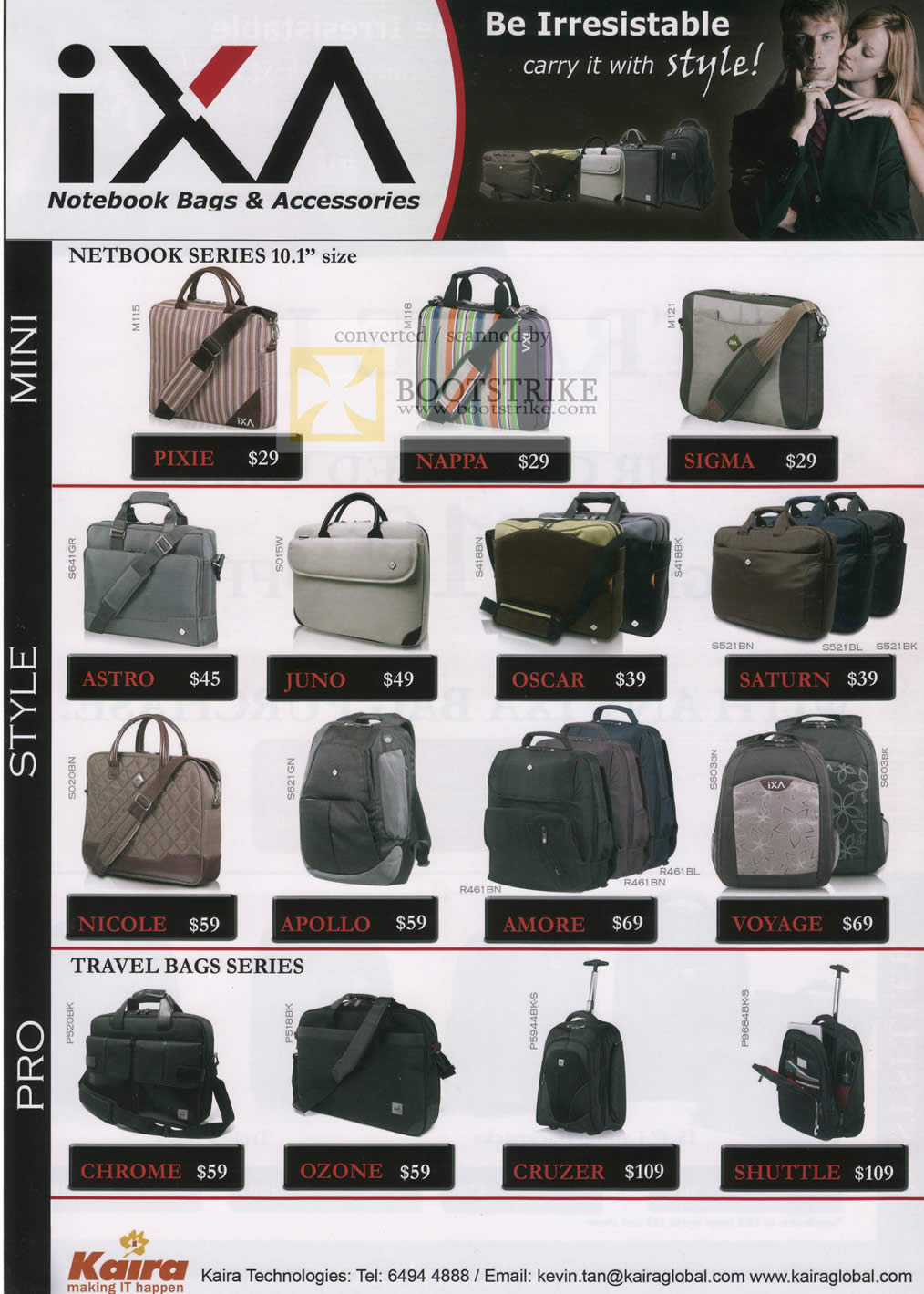 Sitex 2009 price list image brochure of IXA Notebook Bags Accessories Pixie Nappa Sigma Nicole Apollo Travel Bags Netbook
