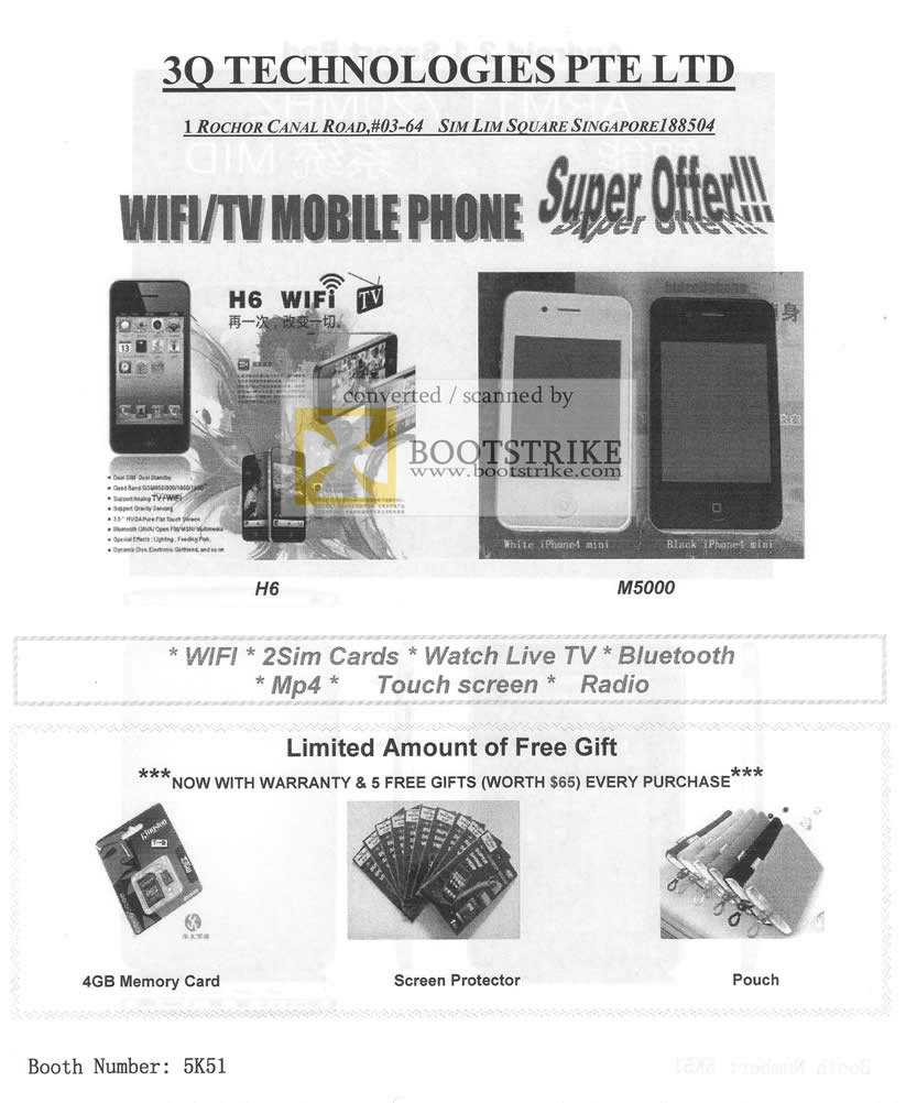 Sitex 2010 price list image brochure of 3Q Tech Wifi TV Mobile Phone H6 M5000