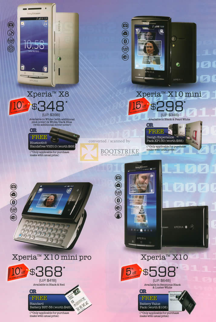 Sitex 2010 price list image brochure of 6Range Sony Ericsson Xperia X8 X10 Mini Pro