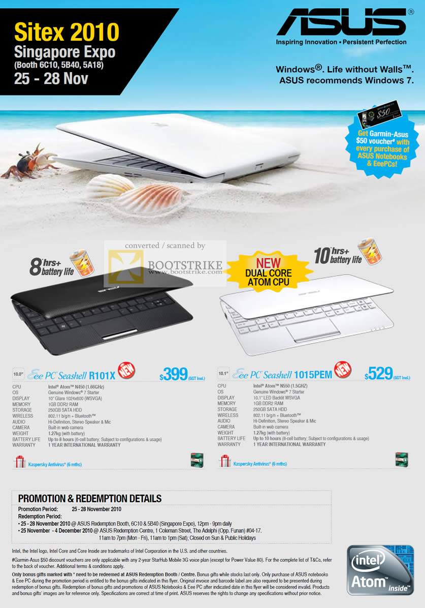 Sitex 2010 price list image brochure of ASUS Eee PC Seashell R101X 1015PEM