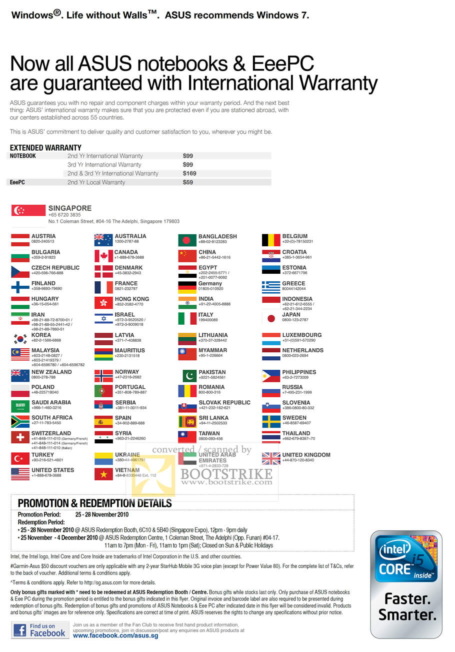 Sitex 2010 price list image brochure of ASUS International Global Warranty Contact Numbers