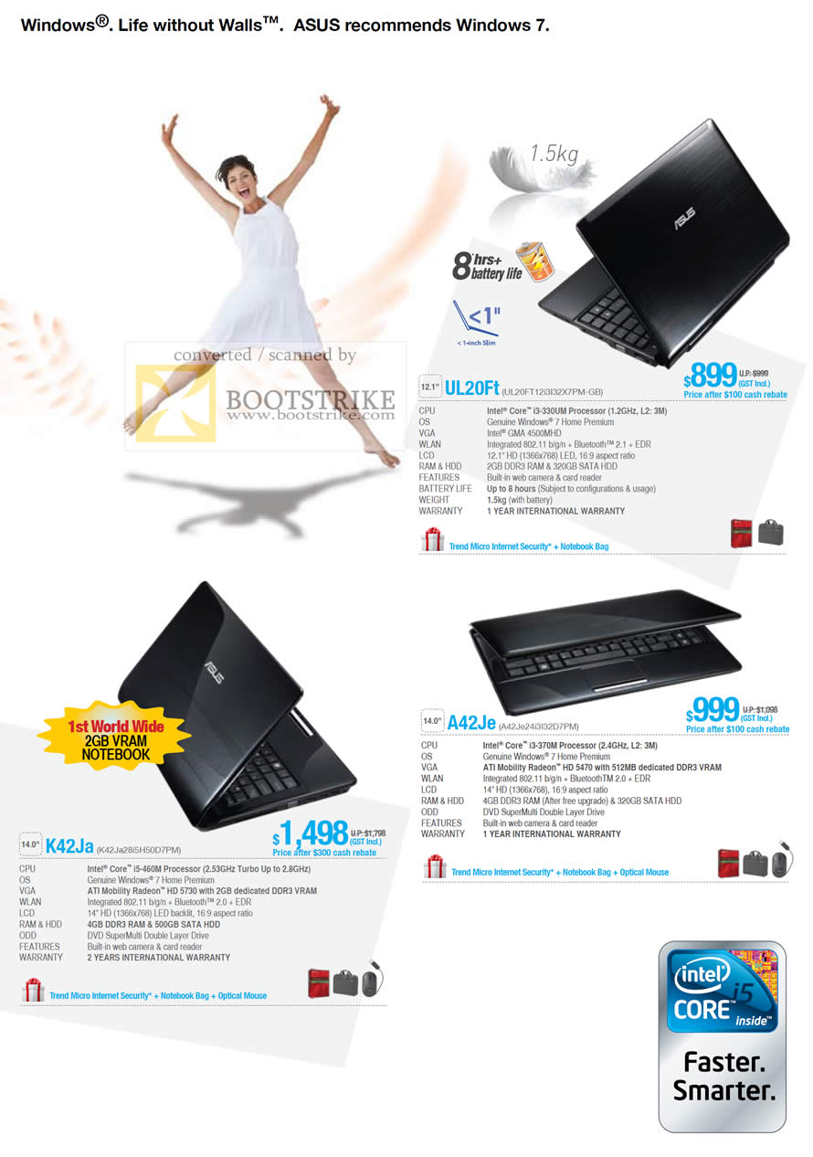 Sitex 2010 price list image brochure of ASUS Notebooks UL20Ft A42Je K42Ja