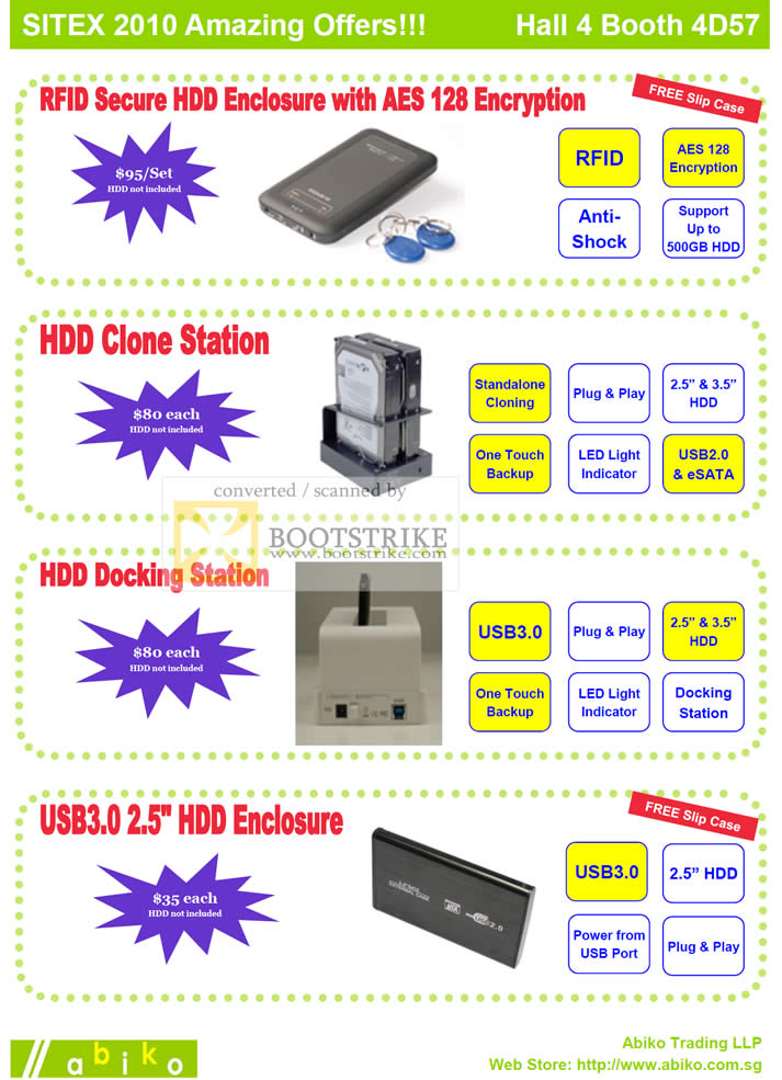 Sitex 2010 price list image brochure of Abiko RFID Secure HDD Casing Clone Station Docking Enclosure