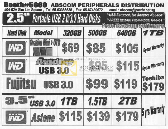 Sitex 2010 price list image brochure of Abscom External Storage WD Ovation Mini OTB Astone Fujitsu