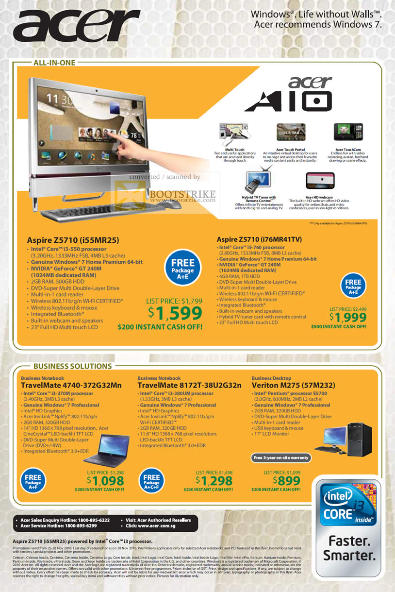 Sitex 2010 price list image brochure of Acer Aspire AIO All In One Z5710 Notebooks TravelMate 4740 8172T Veriton M275