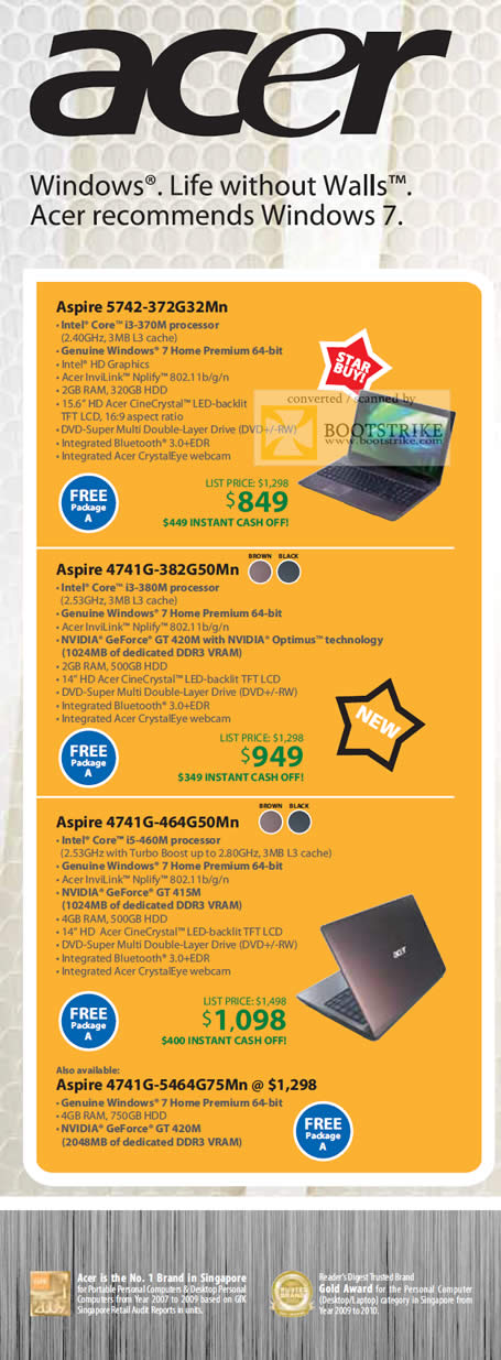 Sitex 2010 price list image brochure of Acer Aspire Notebooks 5742 4741G 4741G