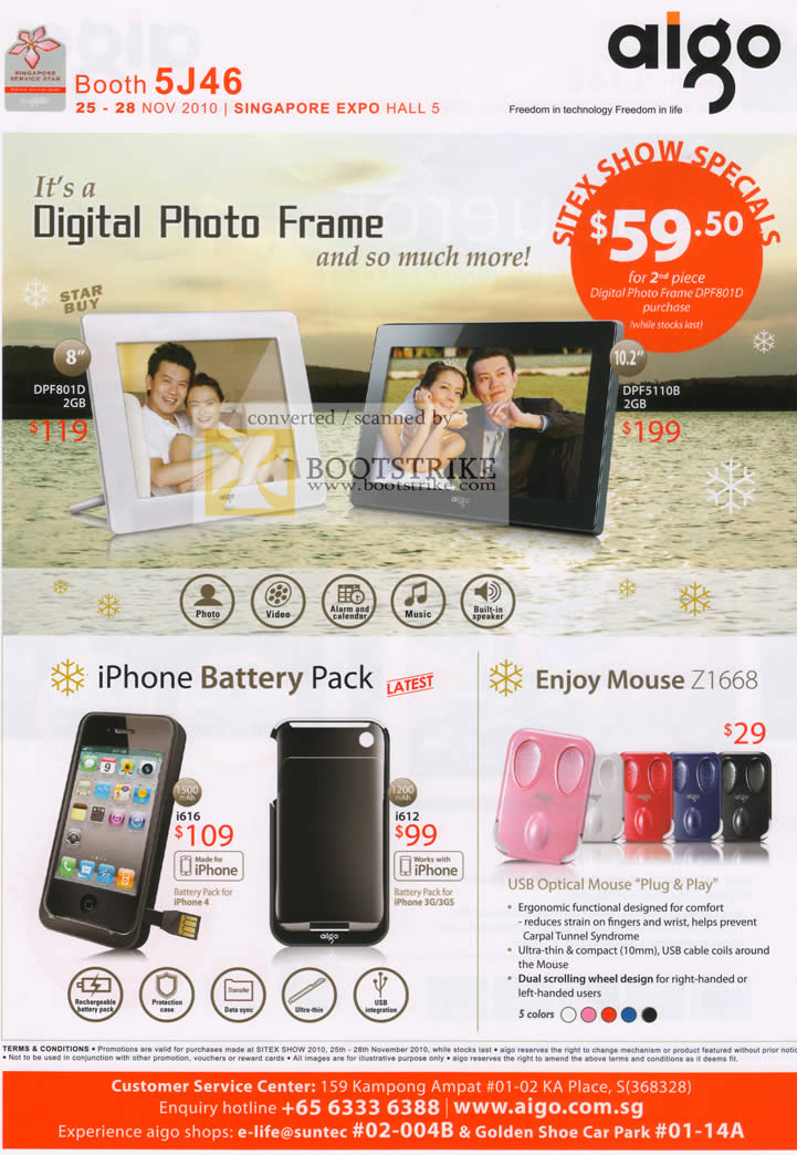 Sitex 2010 price list image brochure of Aigo Digital Photo Frame DPF801D IPhone Battery Pack I616 I612 Enjoy Mouse Z1668
