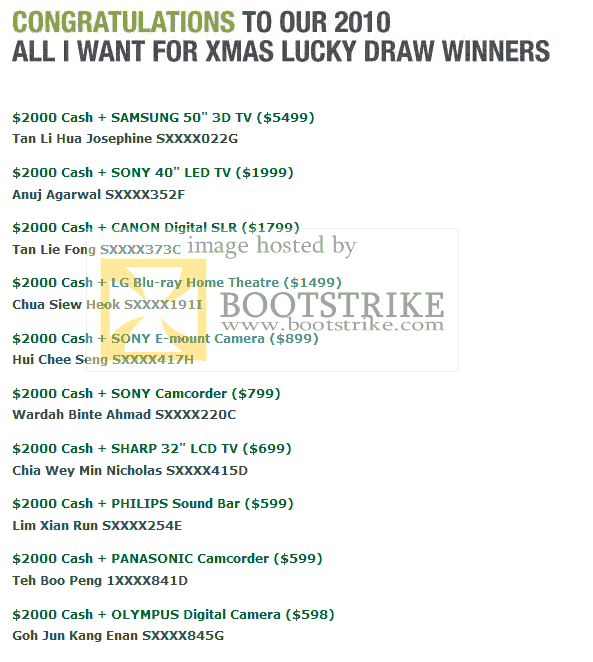 Sitex 2010 price list image brochure of All I Want For Xmas Lucky Draw Winners