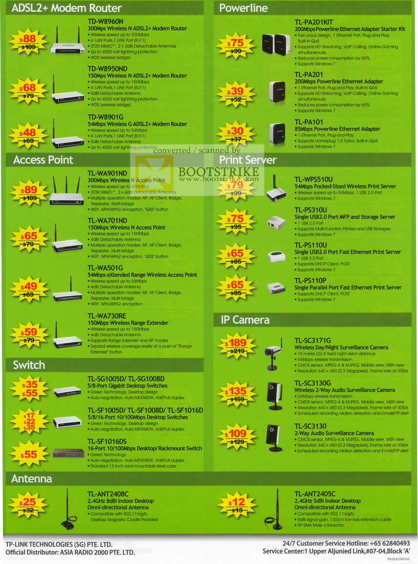 Sitex 2010 price list image brochure of Asia Radio TP Link ADSL2 Modem Router TD Powerline TL Access Point Print Server IPCam Switch Antenna