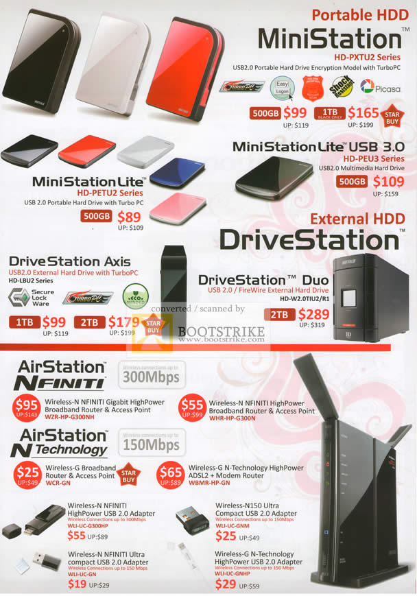 Sitex 2010 price list image brochure of Buffalo External Storage MiniStation Lite DriveStation Axis Duo AirStation Nfiniti N Router Adapter