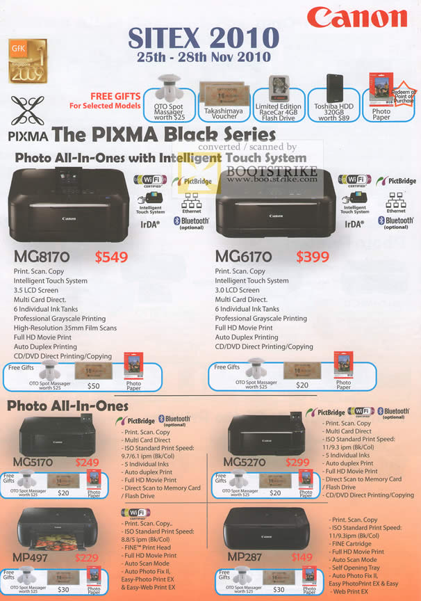 Sitex 2010 price list image brochure of Canon Inkjet Printers Pixma MG8170 MG6170 All In One MG5170 MG5270 MP497 MP287