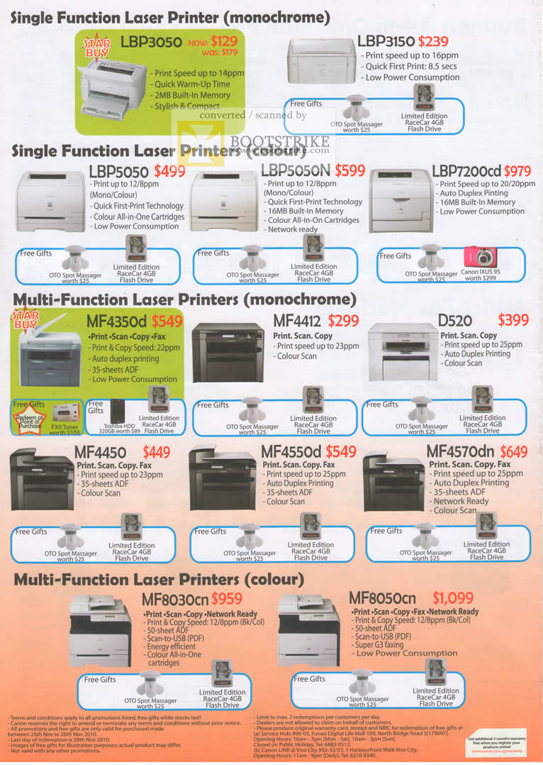 Sitex 2010 price list image brochure of Canon Laser Printers LBP3050 Multi Function MF4350d Colour Print Scan Copy Fax