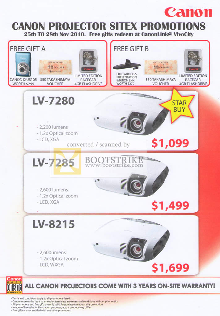 Sitex 2010 price list image brochure of Canon Projectors LV 7280 7285 8215