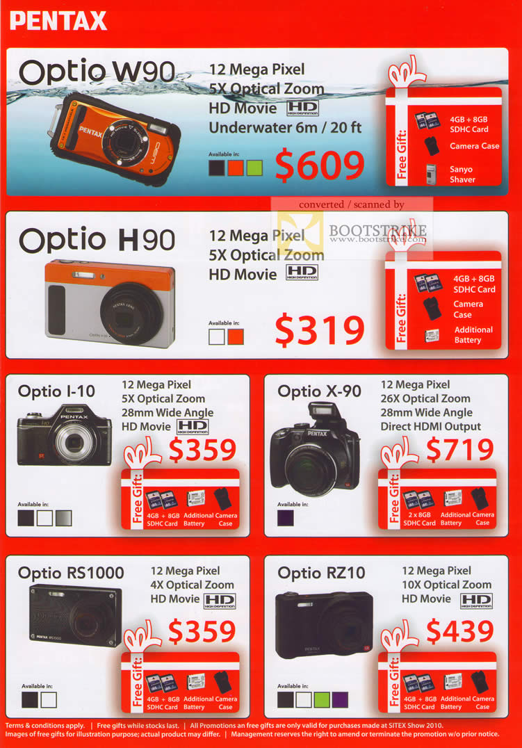 Sitex 2010 price list image brochure of Challenger Pentax Digital Cameras Optio W90 H90 I 10 X 90 RS1000 RZ10