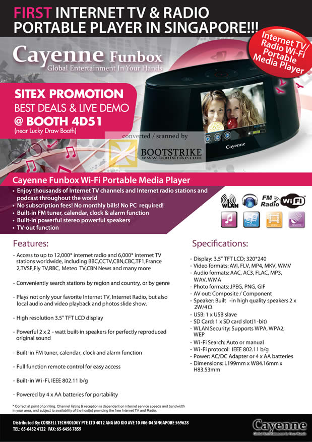 Sitex 2010 price list image brochure of Corbell Cayenne Funbox Internet TV Radio Portable Media Player