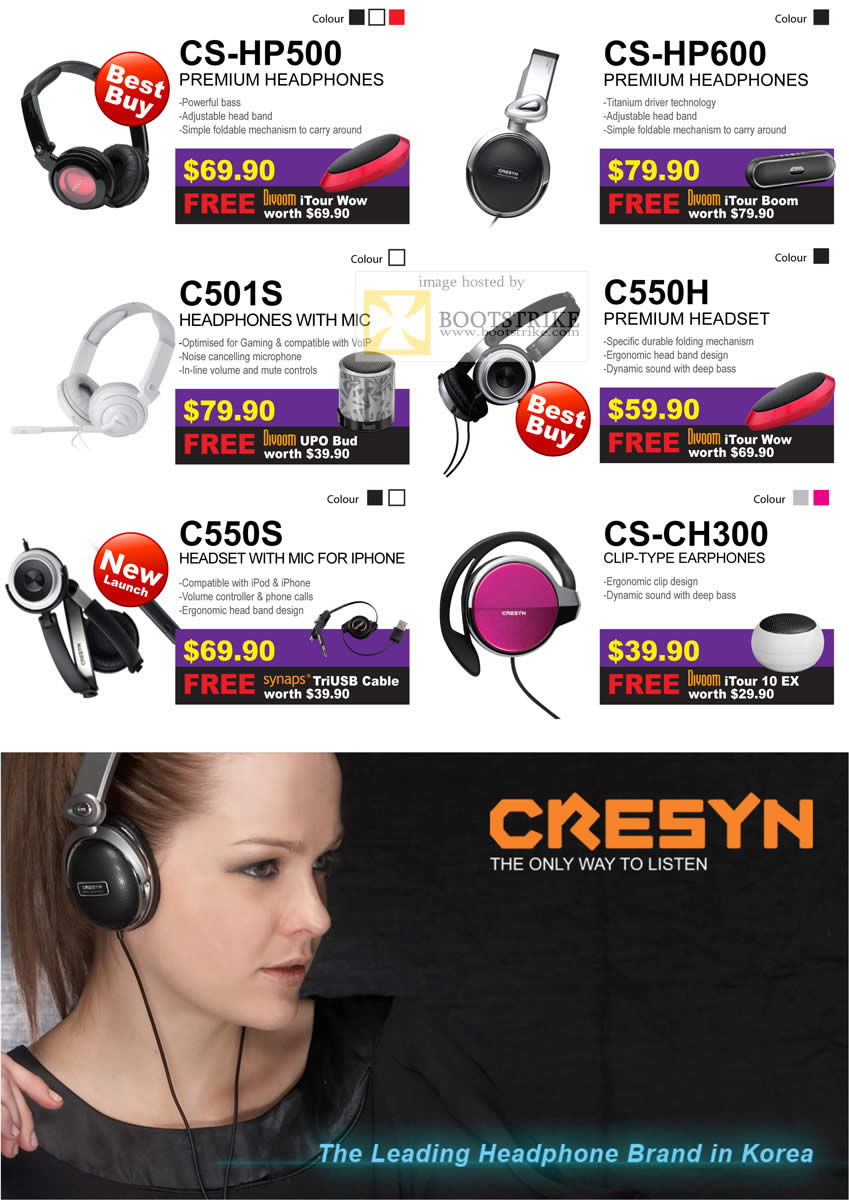 Sitex 2010 price list image brochure of Cresyn Headphones CS HP500 HP600 C501S C550H C550S CH300
