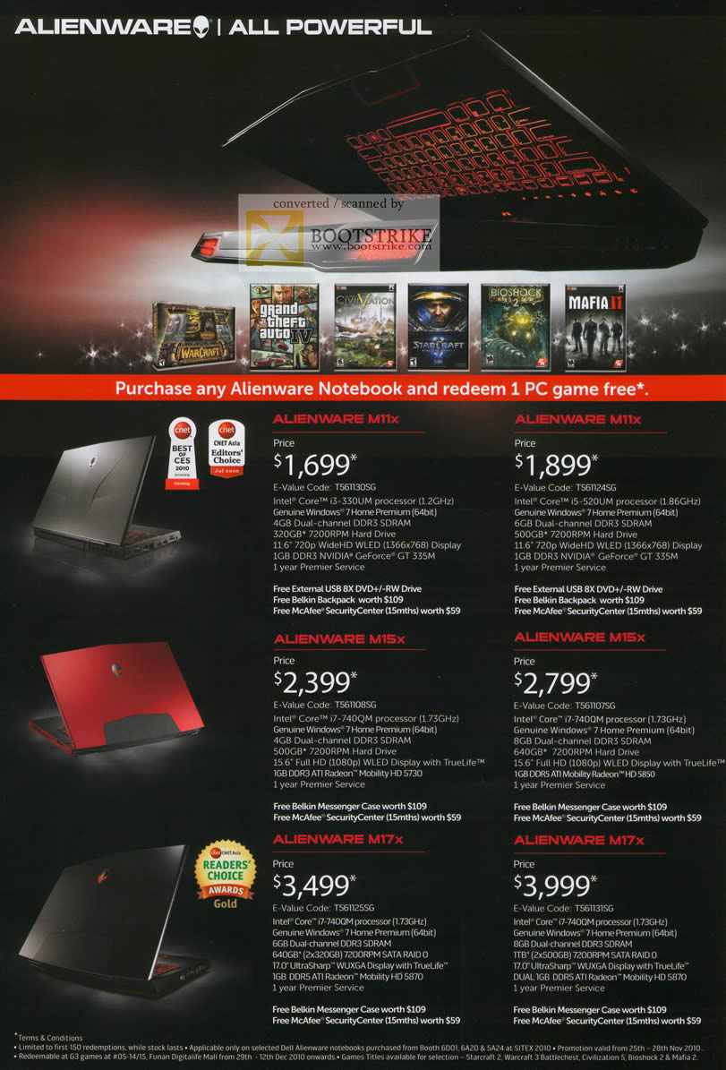 Sitex 2010 price list image brochure of Dell Alienware Notebooks M11x M15x M17x