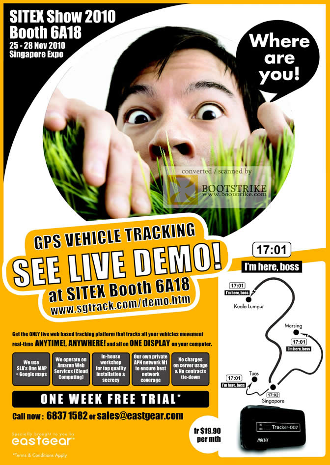 Sitex 2010 price list image brochure of Eastgear GPS Vehicle Tracking SLA Amazon