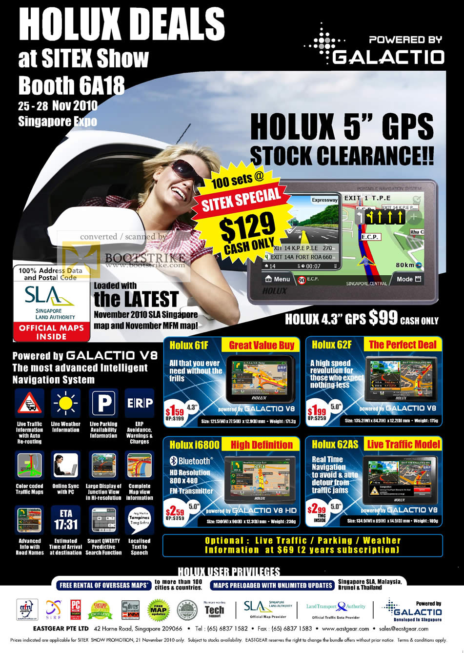 Sitex 2010 price list image brochure of Eastgear Holux GPS Galactio V8 61F 62F I6800 62AS
