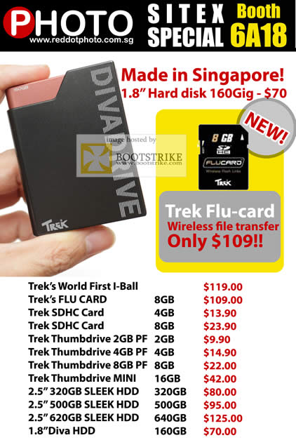 Sitex 2010 price list image brochure of Eastgear Red Dot Photo Diva Drive Treak I Ball Flu Card SDHC Flash Drive Mini External Storage