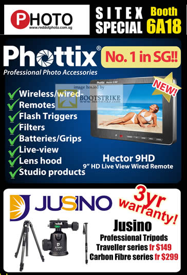 Sitex 2010 price list image brochure of Eastgear Red Dot Photo Phottix Photo Accessories Jusino Tripod Traveller Carbo Fibre