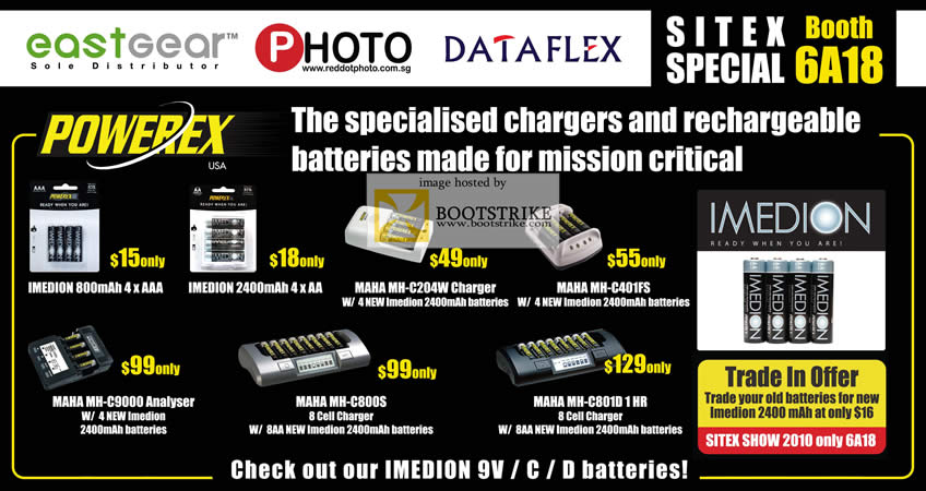 Sitex 2010 price list image brochure of Eastgear Red Dot Photo Powerex Imedion Charger Maha MH Trade In Batteries