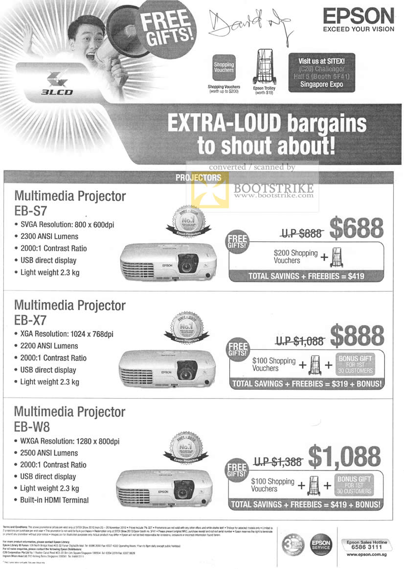 Sitex 2010 price list image brochure of Epson Multimedia Projector EB S7 X7 W8