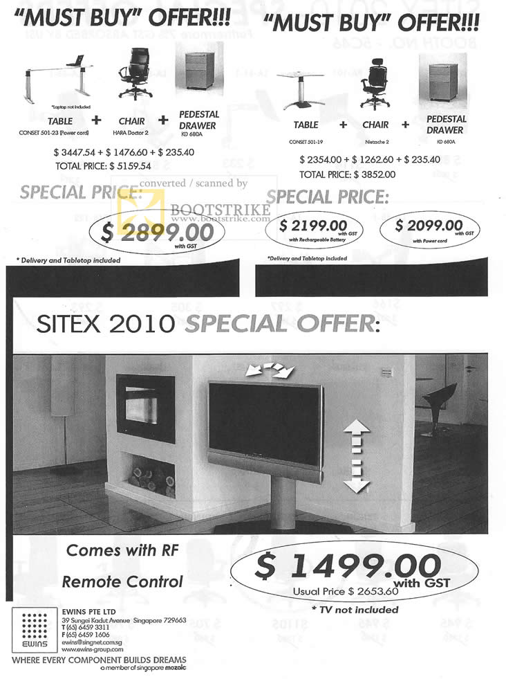 Sitex 2010 price list image brochure of Ewins Table Char Pedestal Drawer TV Holder