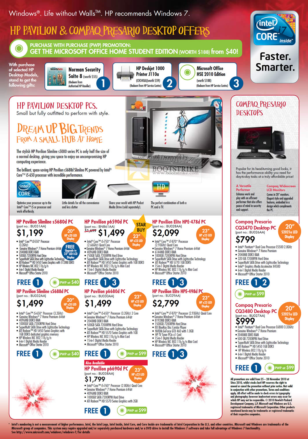 Sitex 2010 price list image brochure of HP Pavilion Desktop PC Slimline S5680d Elite HPE 478d Compaq Presario CQ3470 CQ3480