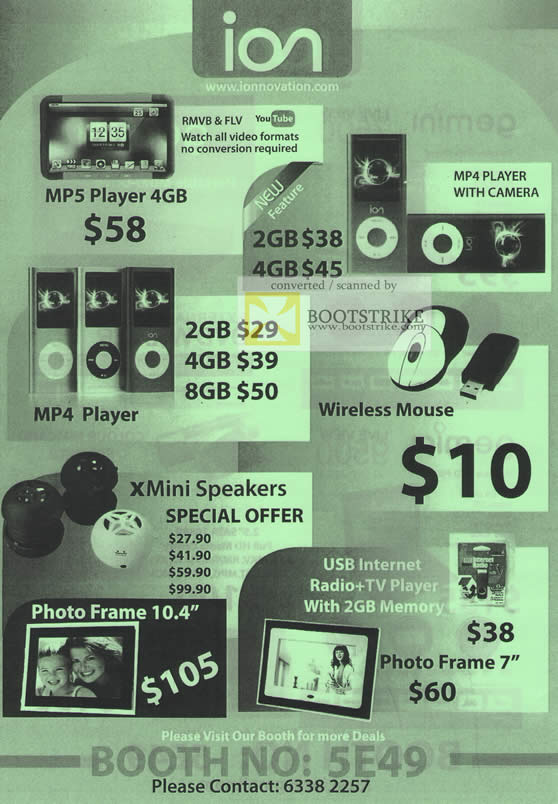 Sitex 2010 price list image brochure of Ion MP5 Player MP4 Wireless Mouse X Mini Speakers Digital Photo Frame USB Internet Radio TV