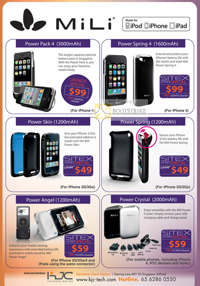 Sitex 2010 price list image brochure of KJC Mili Power Pack 4 Spring Skin Angel Crystal Charger IPhone IPad IPod