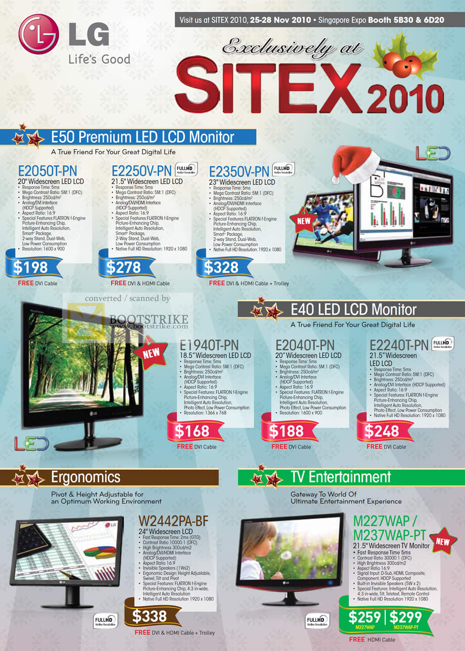 Sitex 2010 price list image brochure of LG LCD Monitor E50 LED E2050T E2250V E2350V E1940T E2040T E2240T TV W2442PA M227WAP