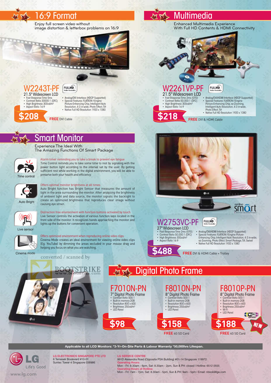 Sitex 2010 price list image brochure of LG LCD Monitor W2243T W2261VP Smart W2753VC Digital Photo Frame F7010N F8010N F8010P PN