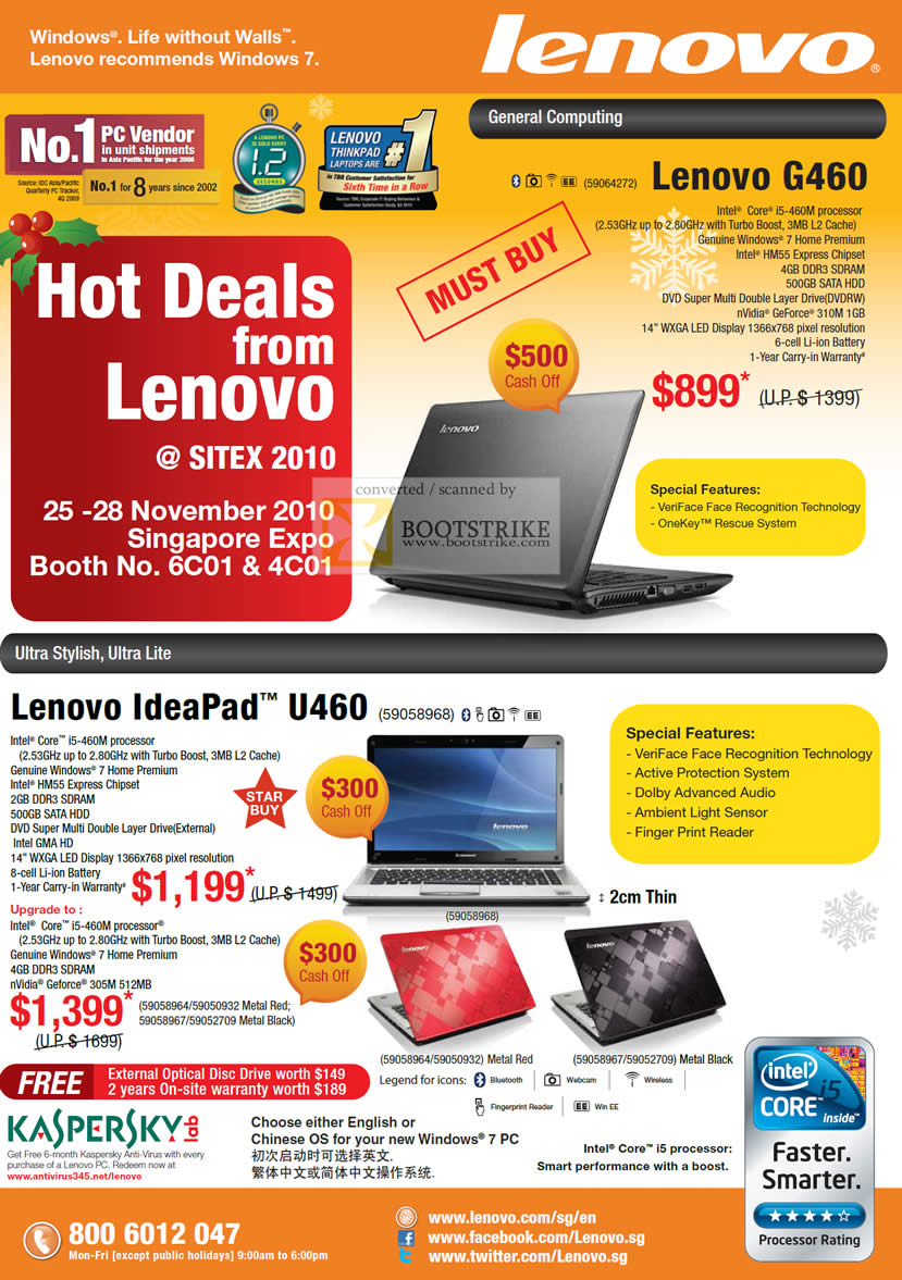 Sitex 2010 price list image brochure of Lenovo Notebooks G460 Ideapad U460 Veriface