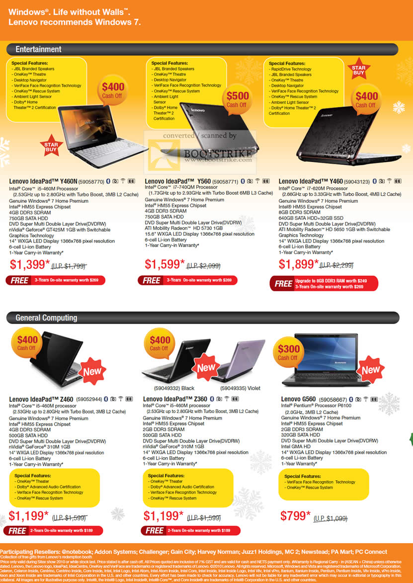 Sitex 2010 price list image brochure of Lenovo Notebooks IdeaPad Y460N Y560 Y460 Z460 Z360 G560