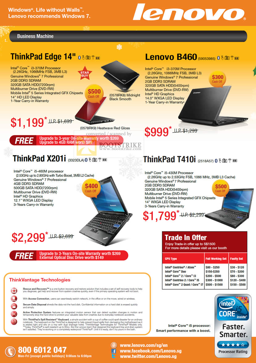 Sitex 2010 price list image brochure of Lenovo Notebooks Thinkpad Edge 14 B460 X201i T410i Trade In