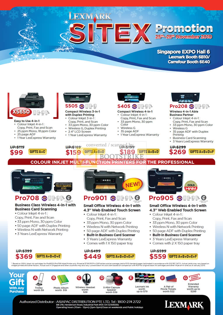 Sitex 2010 price list image brochure of Lexmark Printers Inkjet X5650 S505 S405 Pro208 Pro708 Pro901 Pro905