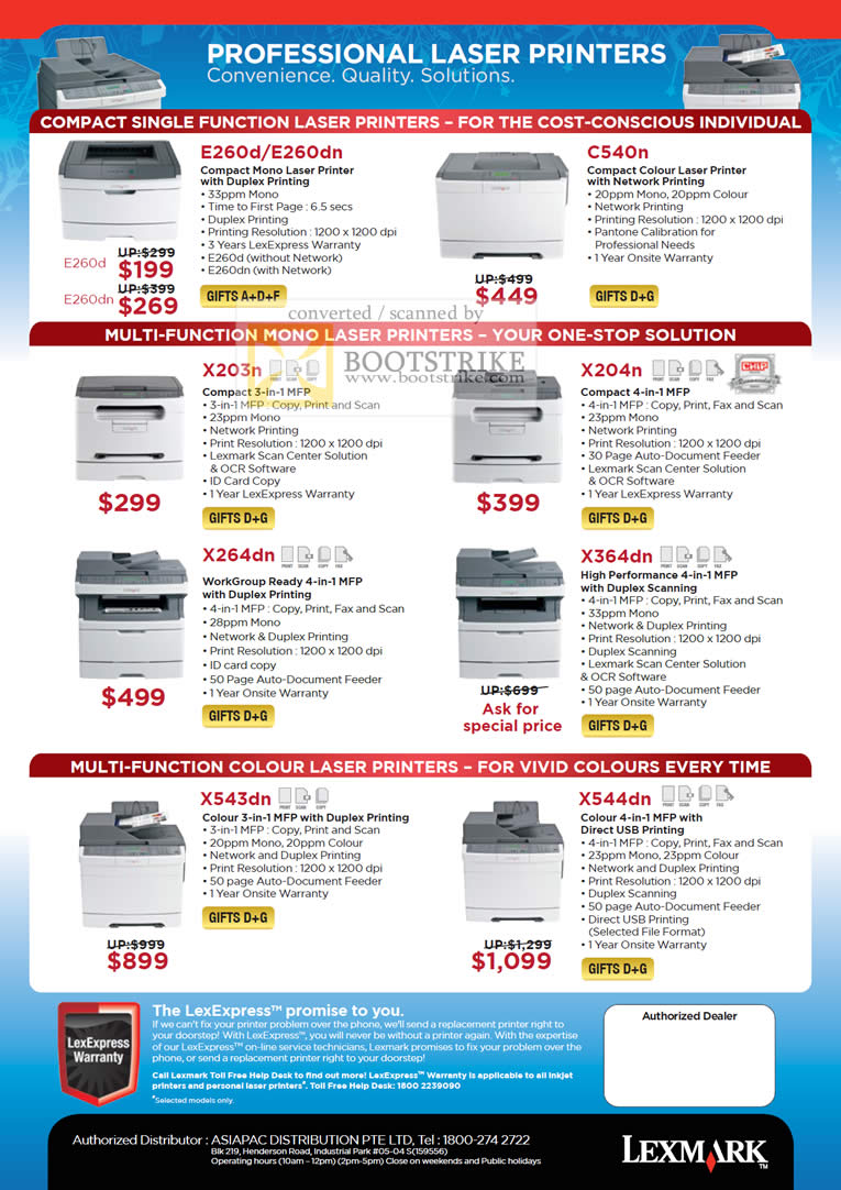 Sitex 2010 price list image brochure of Lexmark Printers Laser E260d C540n X203n X204n X264dn X364dn Multi Function X543dn X544dn