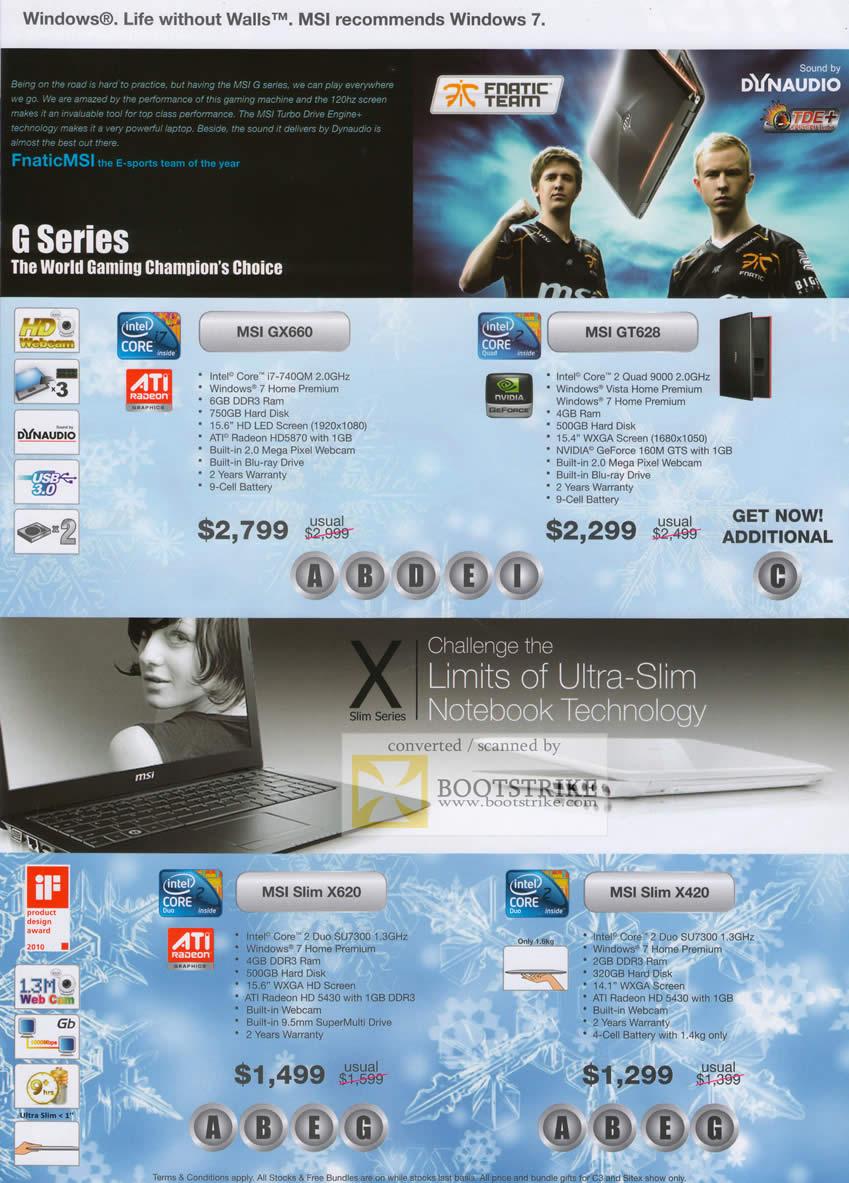 Sitex 2010 price list image brochure of MSI Notebooks G Series GX660 GT628 Slim X620 X420