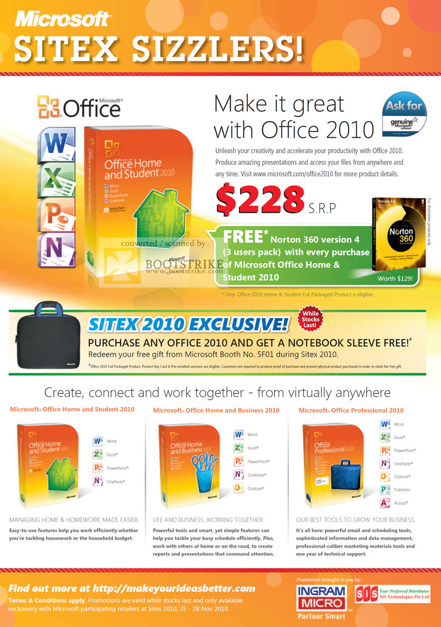 Sitex 2010 price list image brochure of Microsoft Office 2010 Home Student Professional