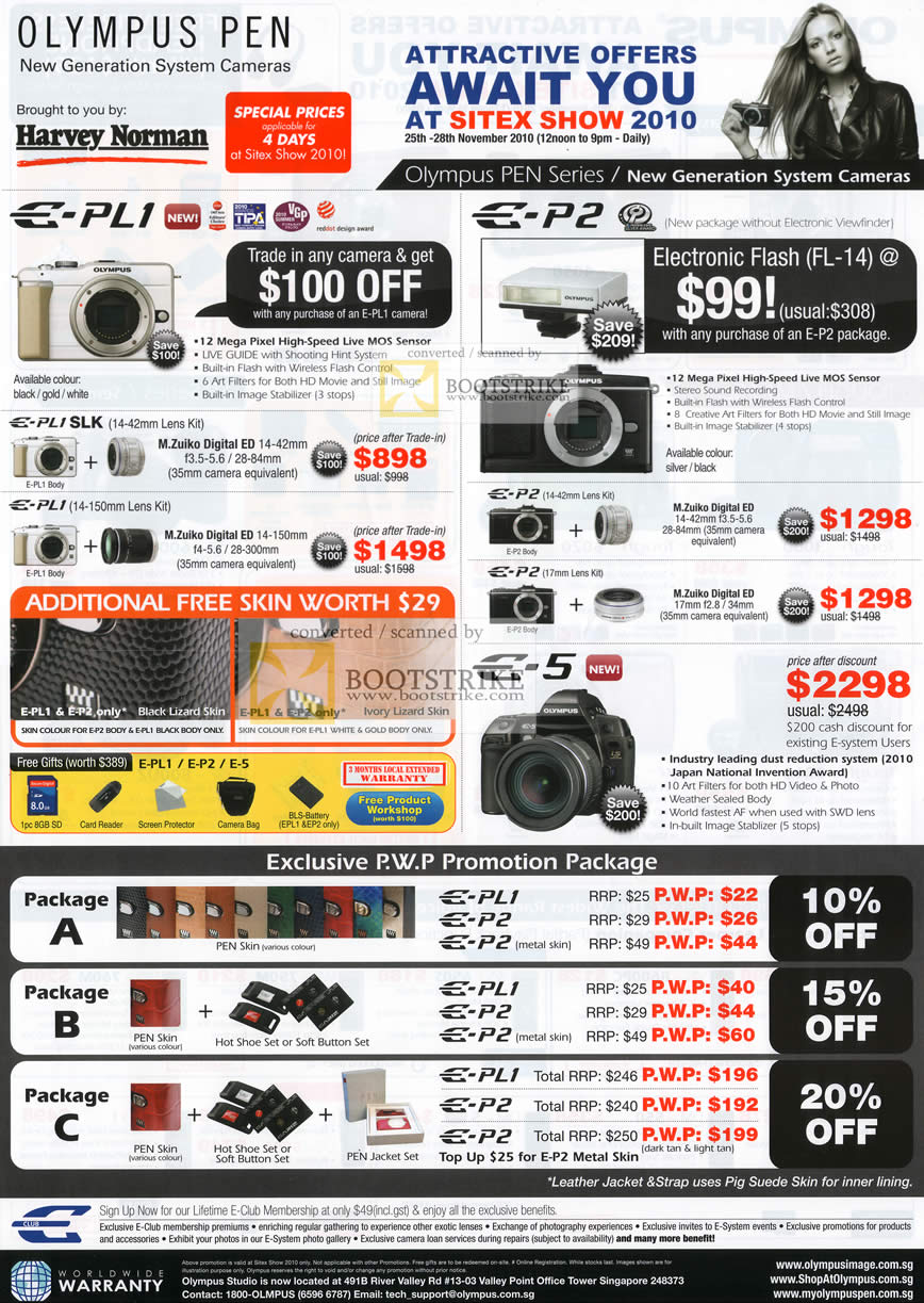 Sitex 2010 price list image brochure of Olympus Digital Cameras E PL1 SLK P2 5 Purchase With Purchase Options Pen