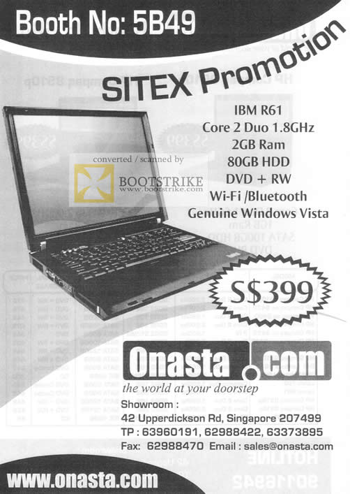 Sitex 2010 price list image brochure of Onasta IBM R60 Notebook